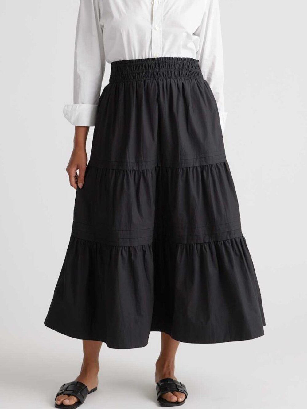 Poplin Tiered Maxi Skirt in Black